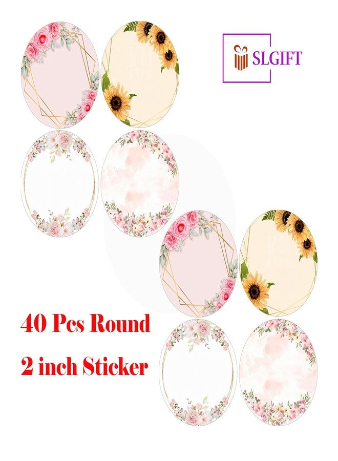 SLGIFT Vinyl Round Floral Theme Sticker, Self-Adhesive Vinyl Stickers, 40 Pieces, 2 x 2 Inches Round Sticker, 4 Unique Designs, R158 - Image 4